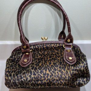 🐆Leopard Fur Bag with Brown Leather Crocodile sides-Perfect Satchel Bag